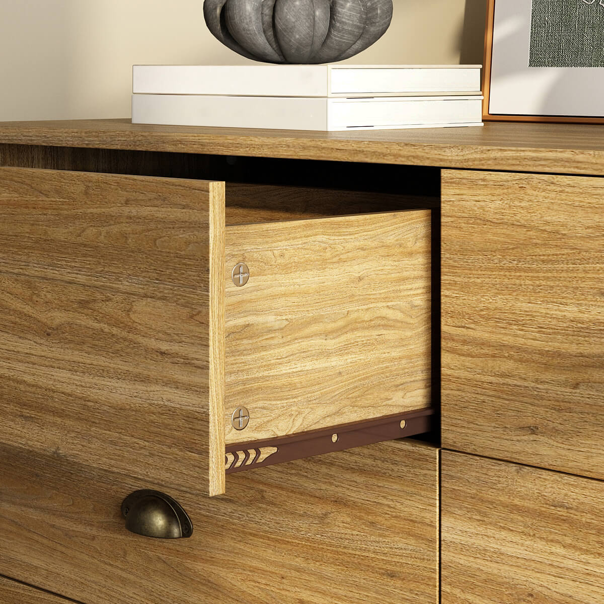 Mid-Century Modern Oak 6-Drawer Dresser - Riumlore