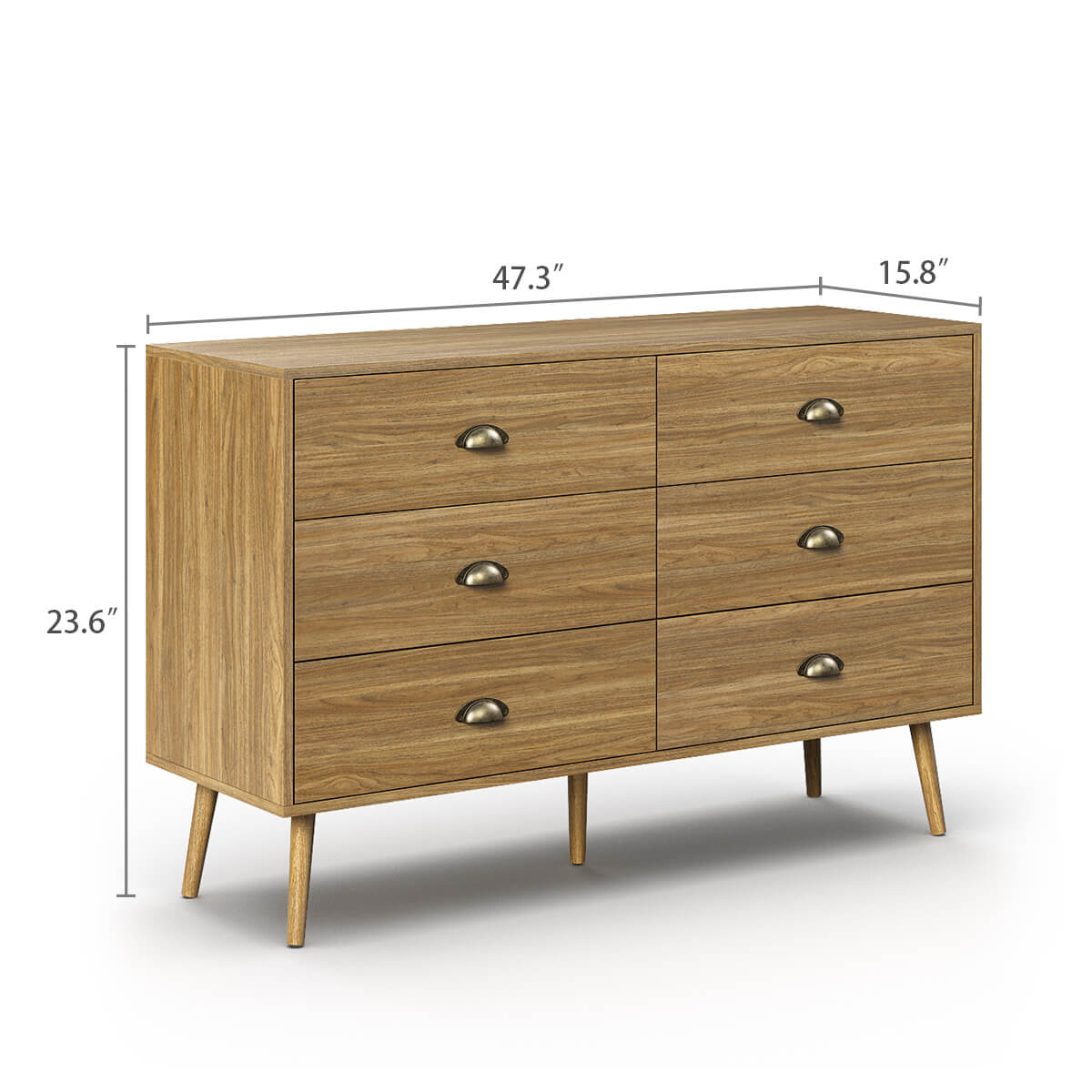 Mid-Century Modern Oak 6-Drawer Dresser - Riumlore