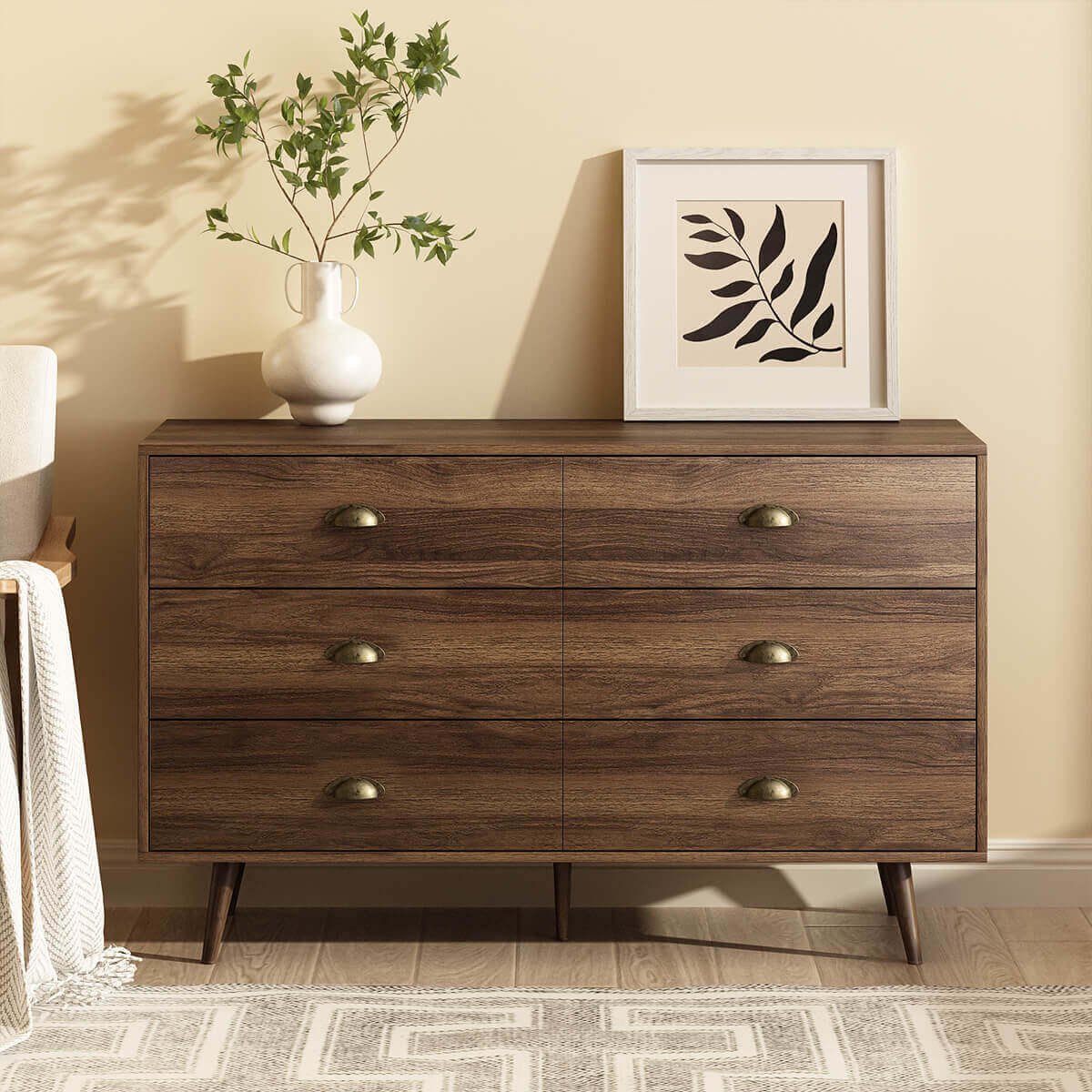 Mid-Century Modern Walnut 6-Drawer Dresser Riumlore Mid-Century Modern Walnut 6-Drawer Dresser Riumlore