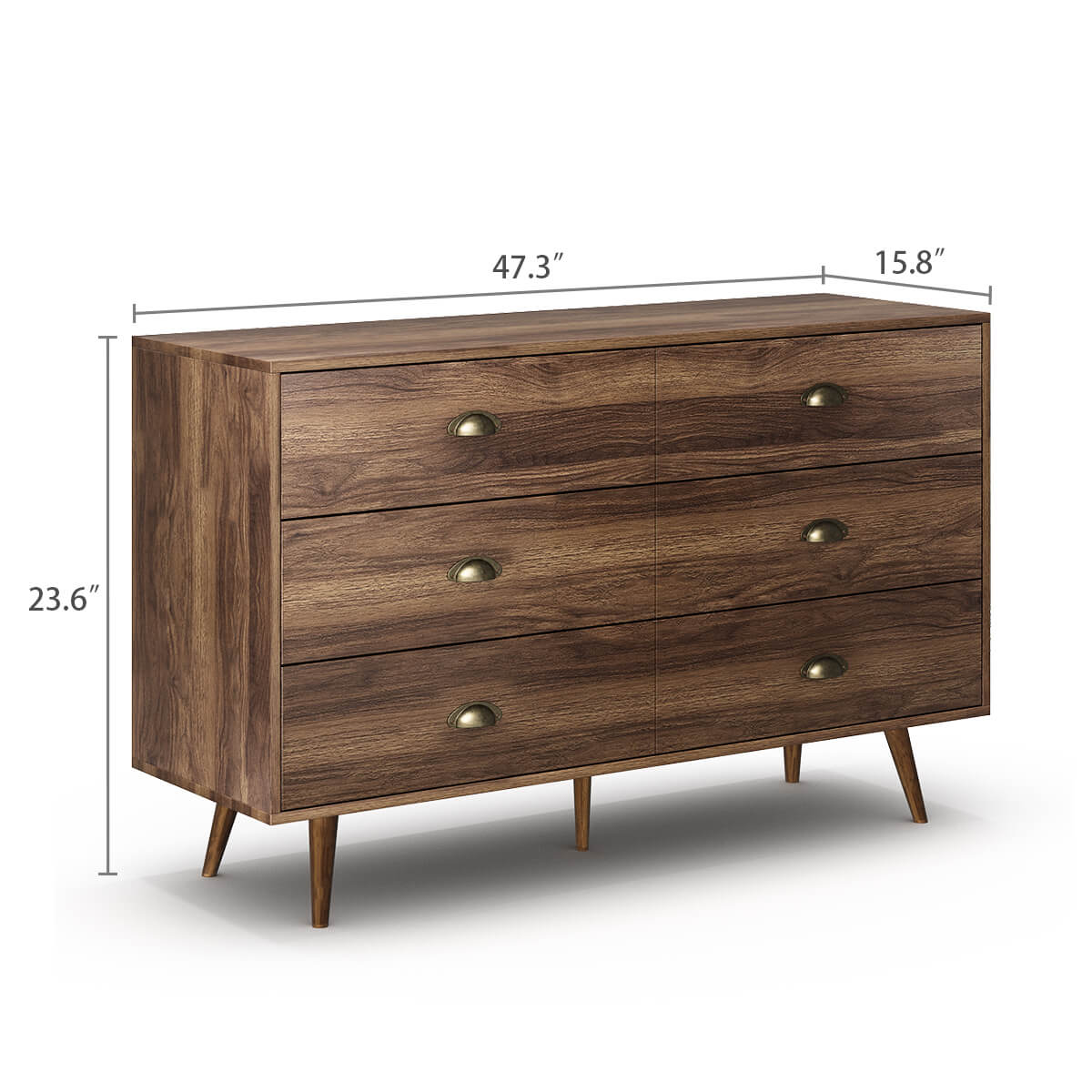 Mid-Century Modern Walnut 6-Drawer Dresser - Riumlore