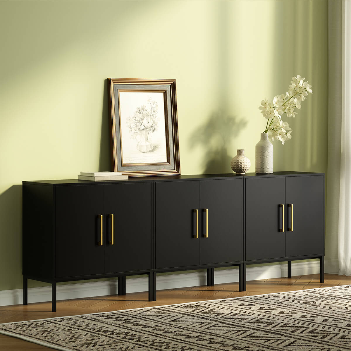 Ansel Modern Minimalist Matte Black Sideboard - Riumlore