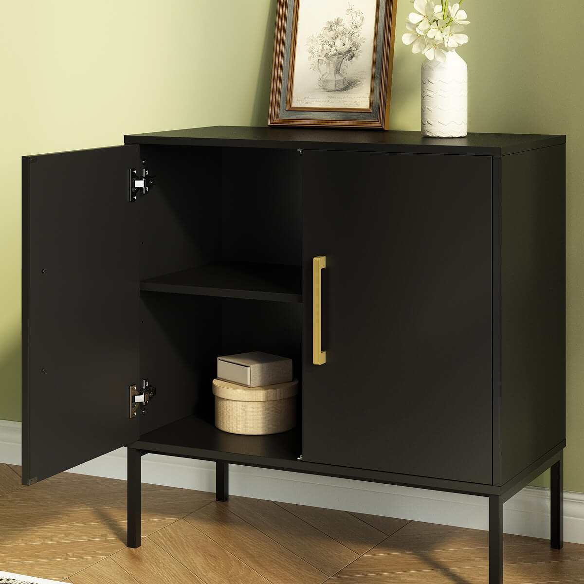 Ansel Modern Minimalist Matte Black Sideboard - Riumlore