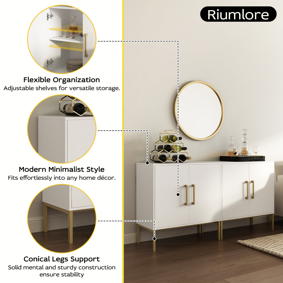 Ansel Modern Minimalist Matte White Sideboard/TV Stand - Riumlore