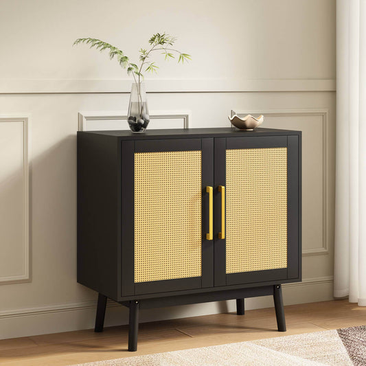 Elva Modern Rattan Black Sideboard Buffet Cabinet - Riumlore