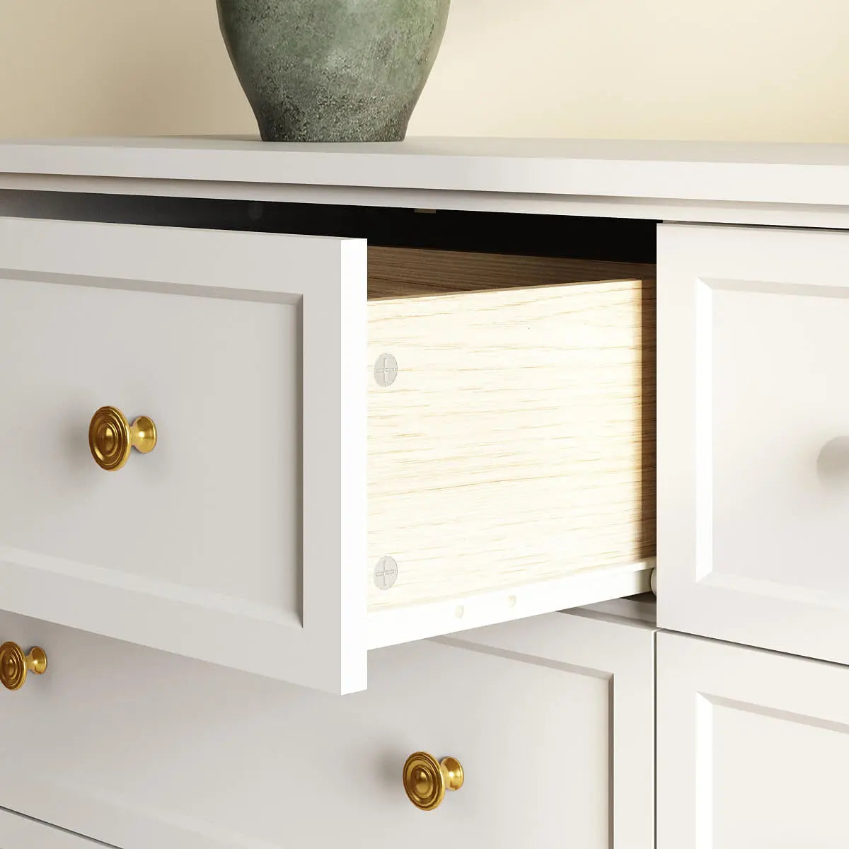 Mioa Mid-Century Modern White Deep 6-Drawer Dresser - Riumlore