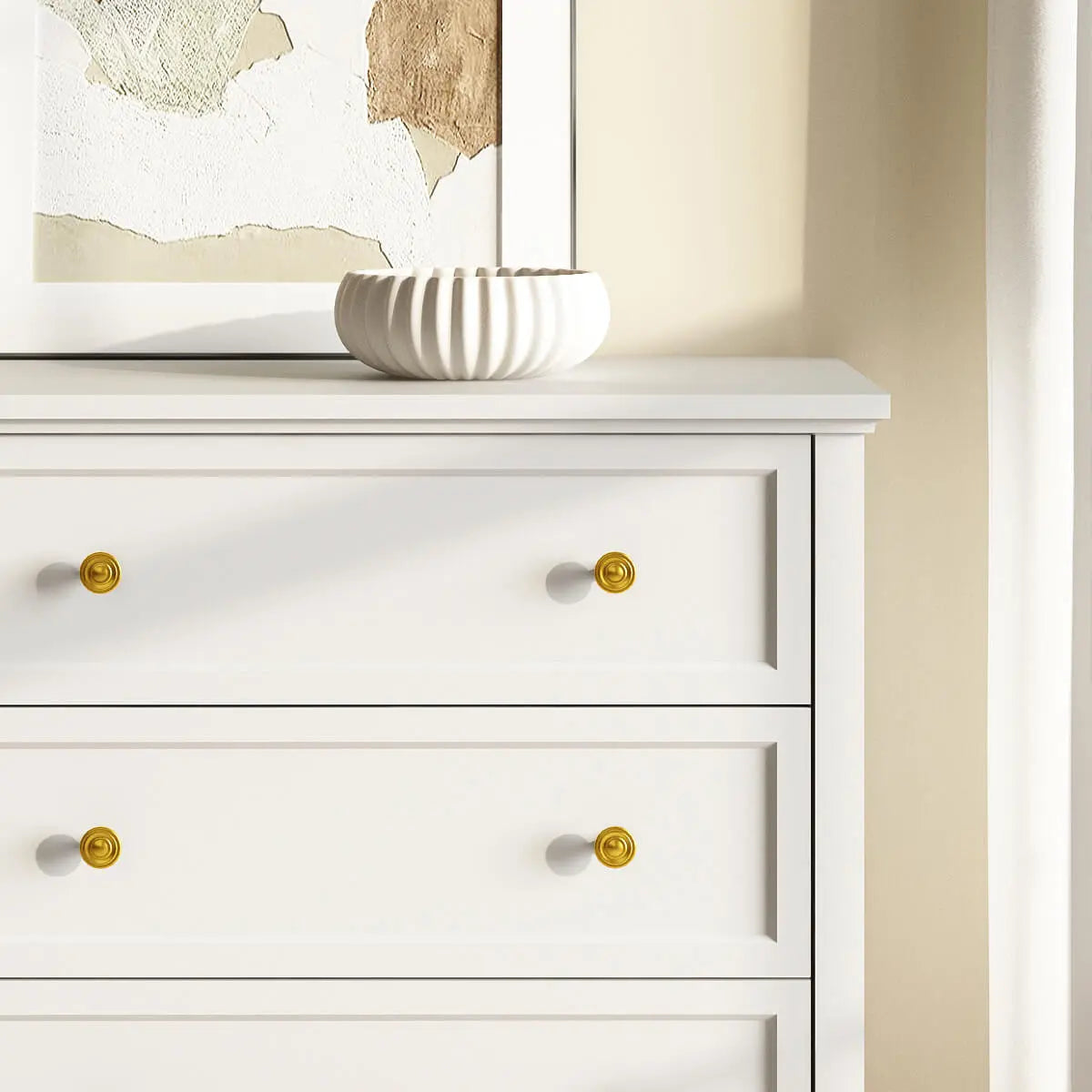 Mioa Mid-Century Modern White Deep 6-Drawer Dresser - Riumlore