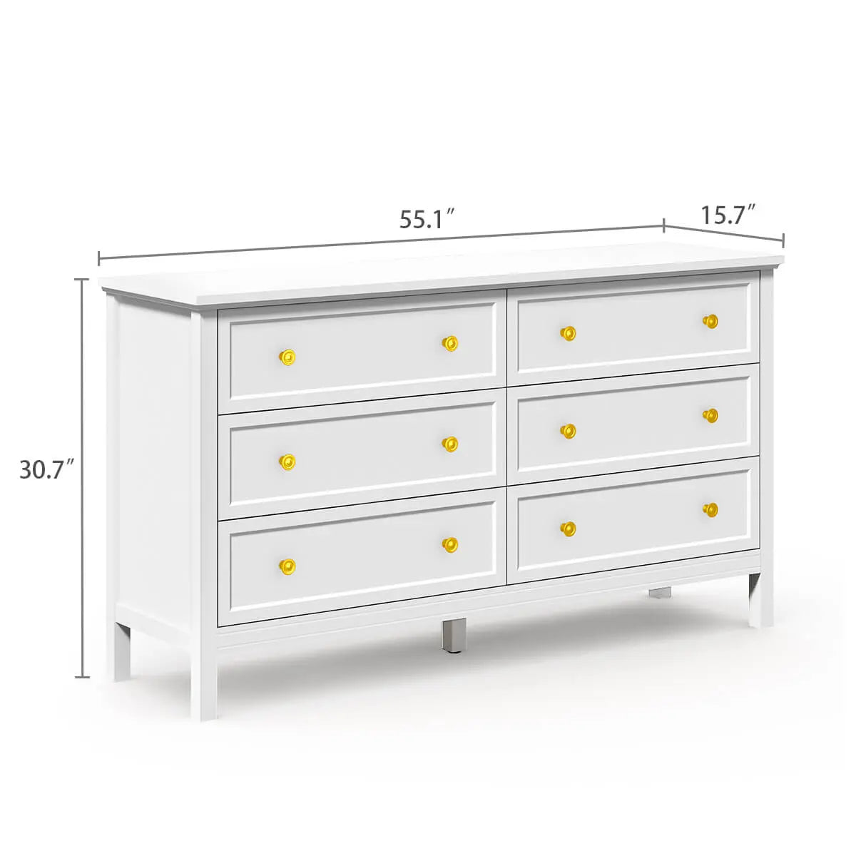 Mioa Mid-Century Modern White Deep 6-Drawer Dresser - Riumlore