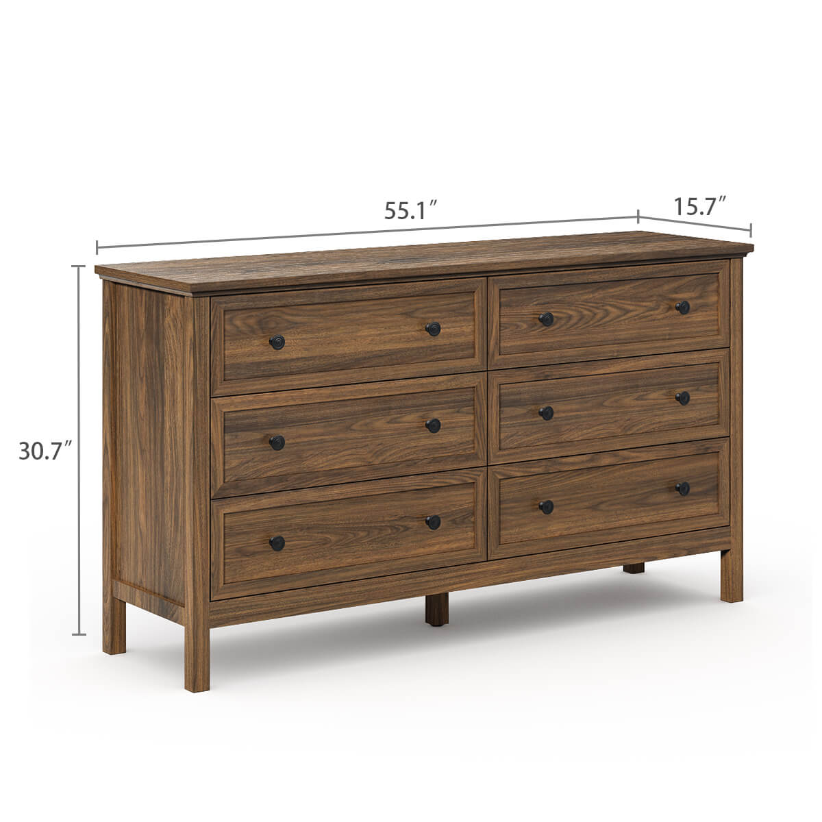 Mioa Rustic Farmhouse Wood Deep 6-Drawer Dresser - Riumlore
