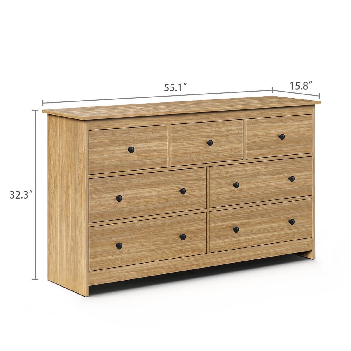 Mid-Century Modern 7-Drawer Oak Dresser - Riumlore