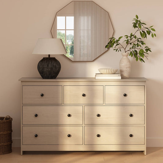 Mid-Century Modern 7-Drawer Light Wood Dresser - Riumlore