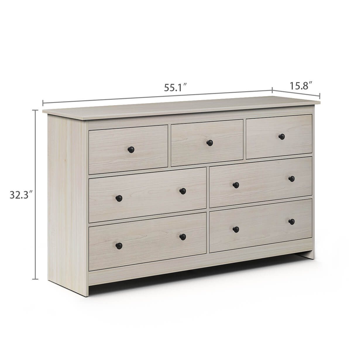 Mid-Century Modern 7-Drawer Light Wood Dresser - Riumlore