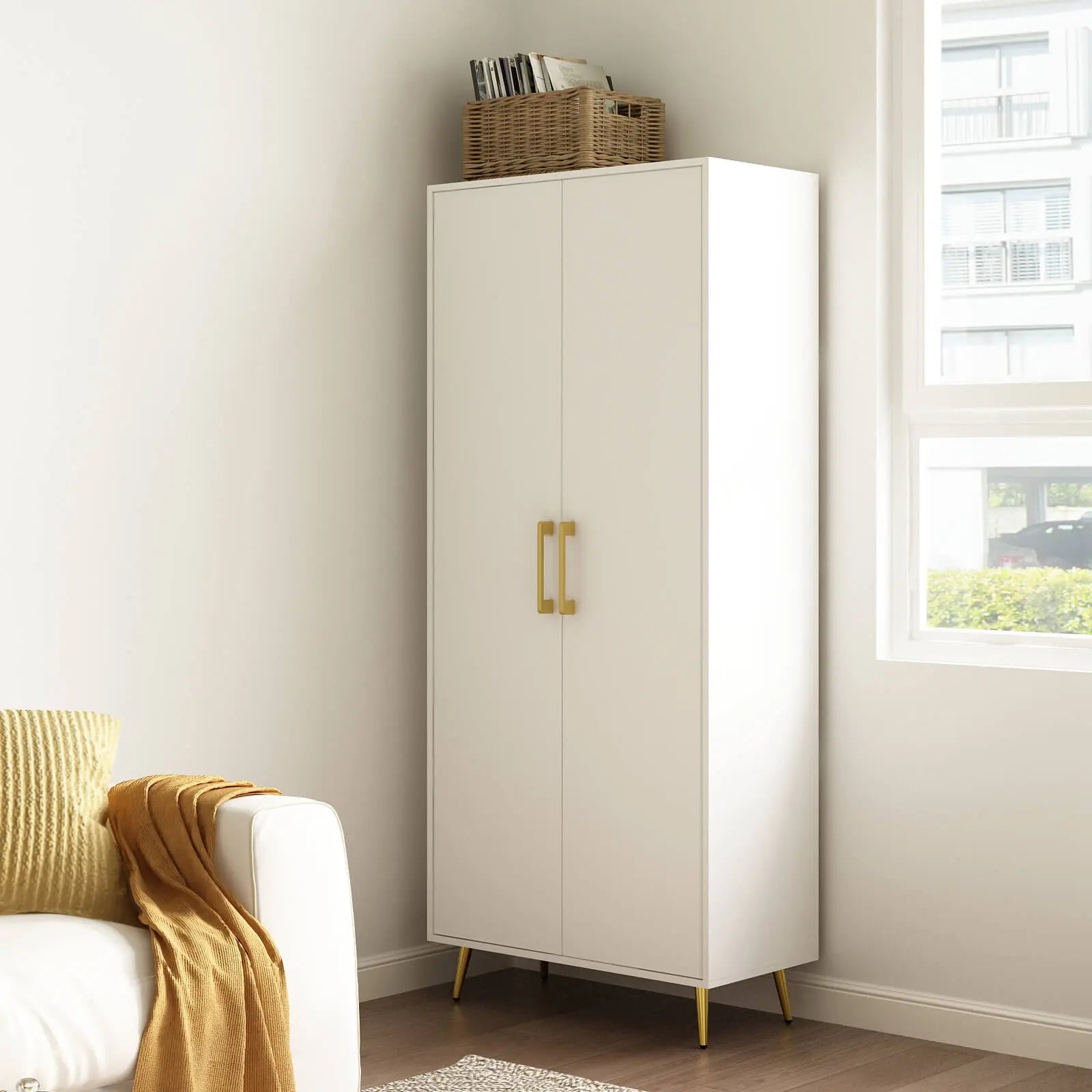 Ansel Modern Tall White Storage Cabinet - Riumlore