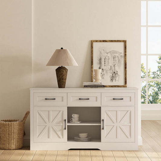 Xyla Farmhouse White Sideboard Buffet Cabinet Riumlore