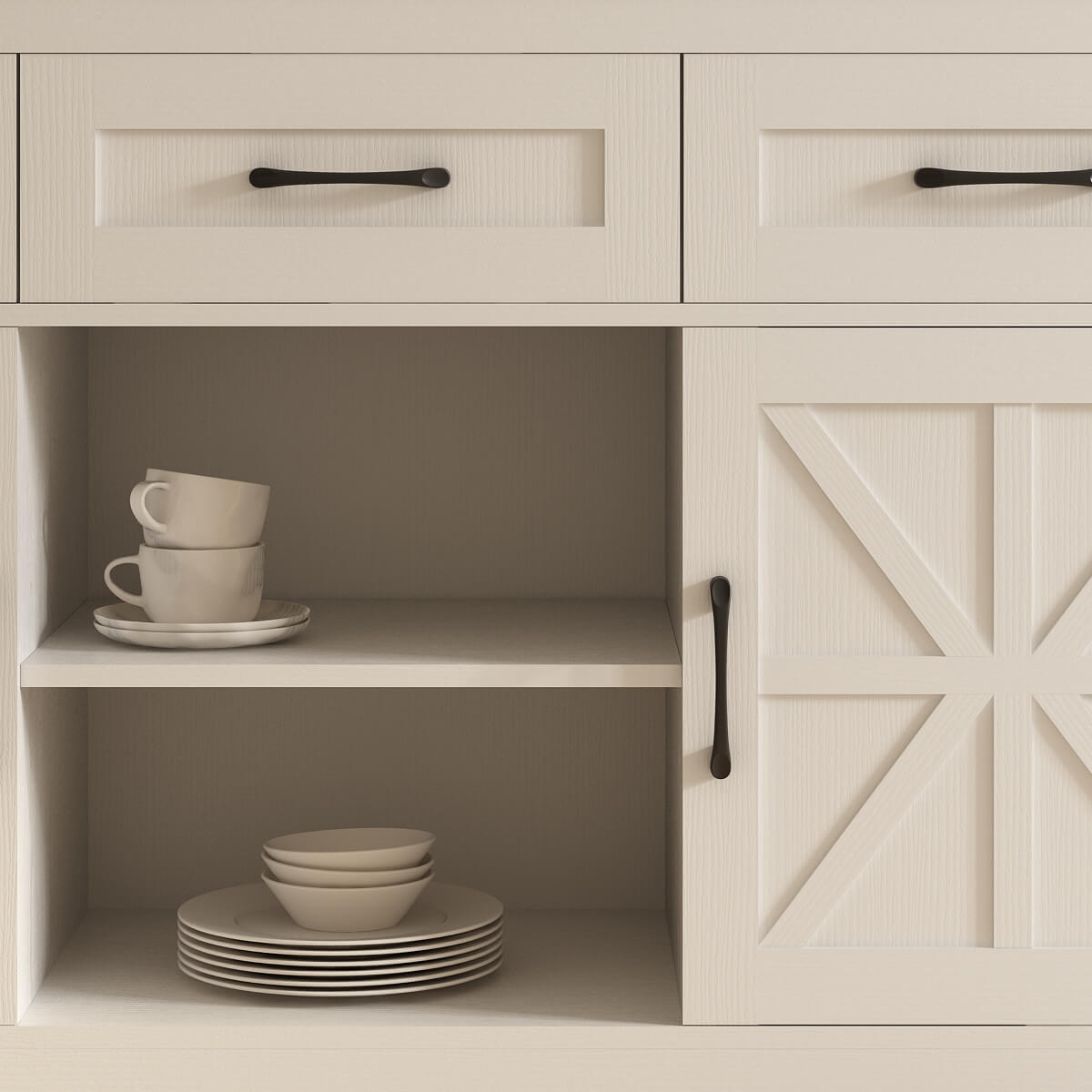 Xyla Farmhouse White Sideboard Buffet Cabinet Riumlore