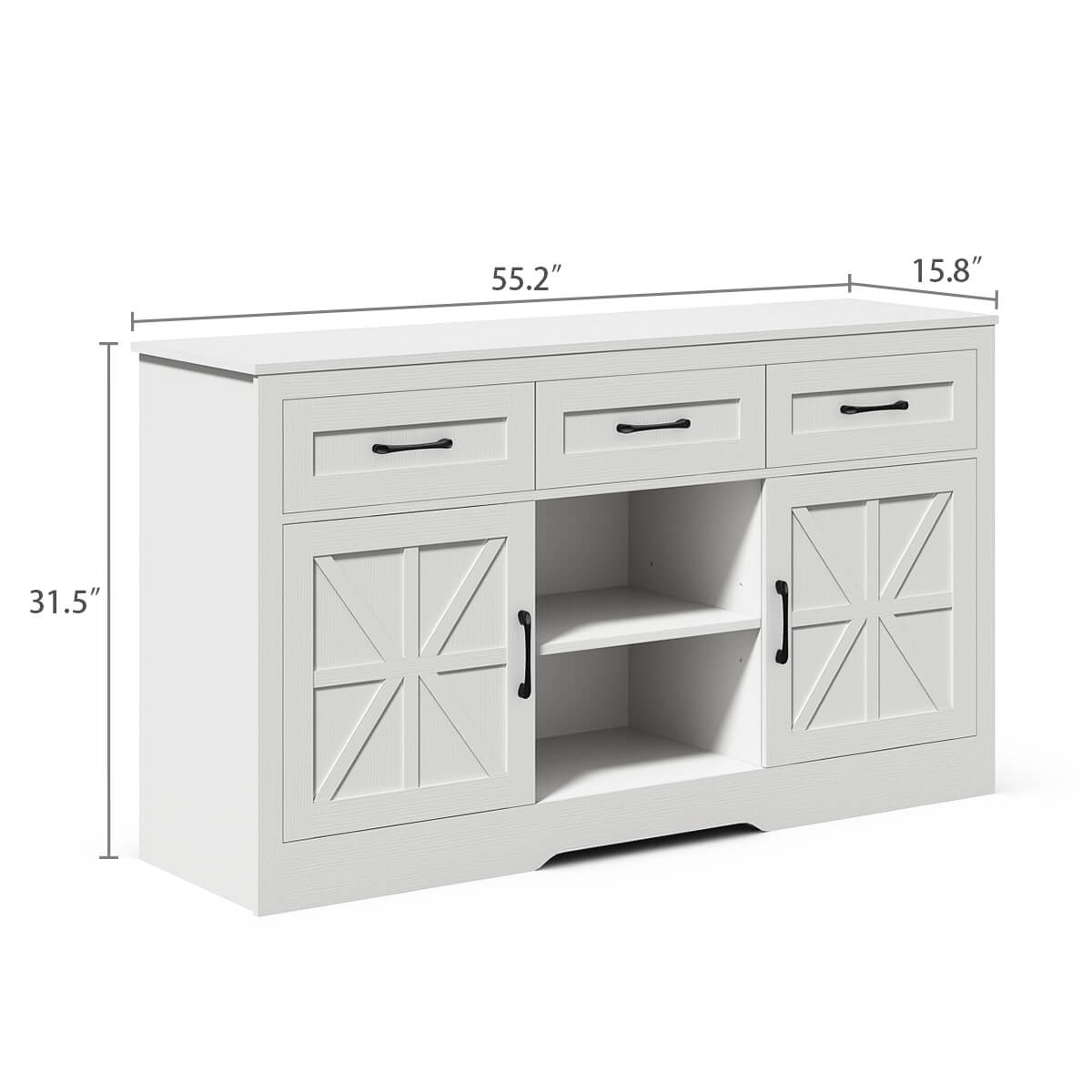 Xyla Farmhouse White Sideboard Buffet Cabinet Riumlore