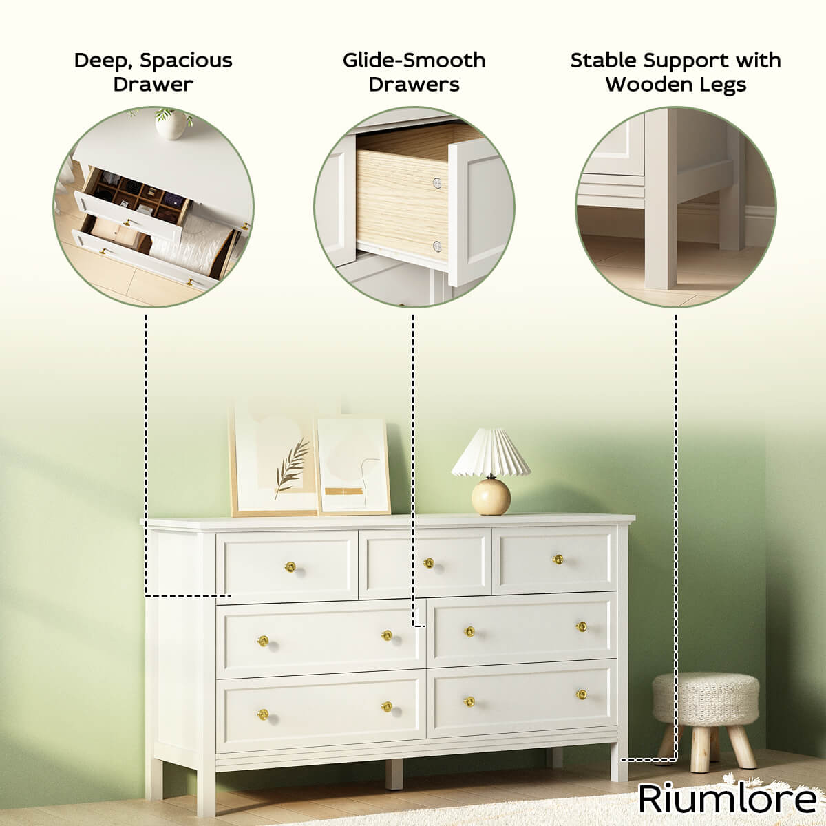 Mioa Modern White 7‑Drawer Dresser - Riumlore