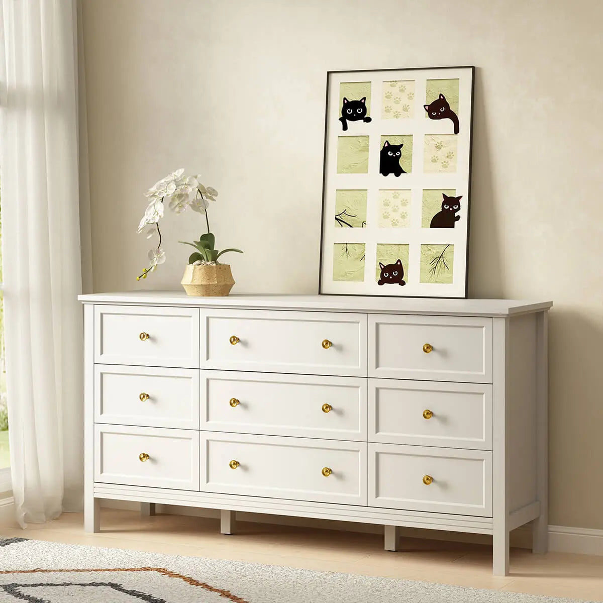 Mioa Modern White 9‑Drawer Dresser - Riumlore