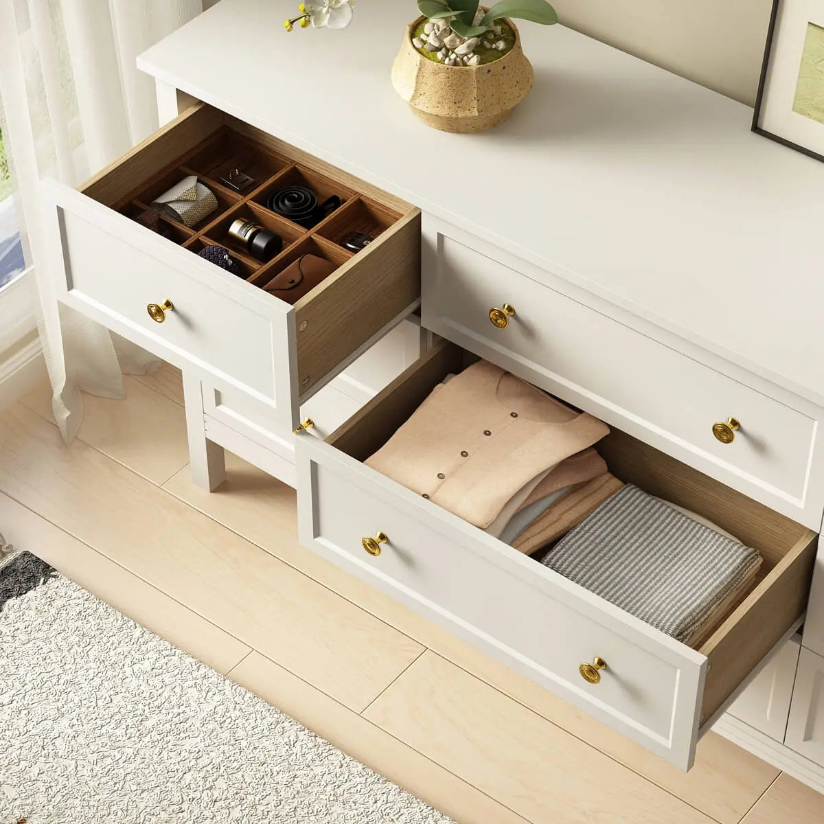 Mioa Modern White 9‑Drawer Dresser - Riumlore