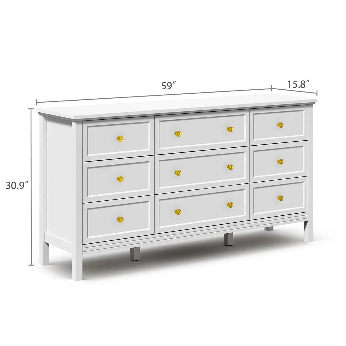 Mioa Modern White 9‑Drawer Dresser - Riumlore