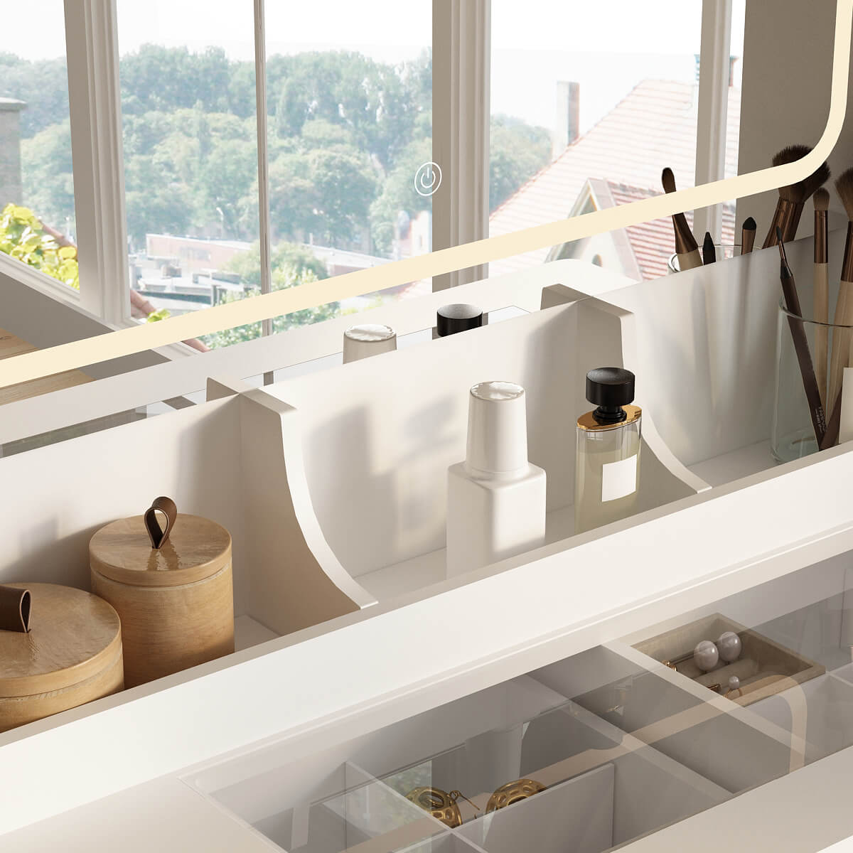 Luma Modern Storage Vanity/Makeup Table with Lighted Mirror - Riumlore