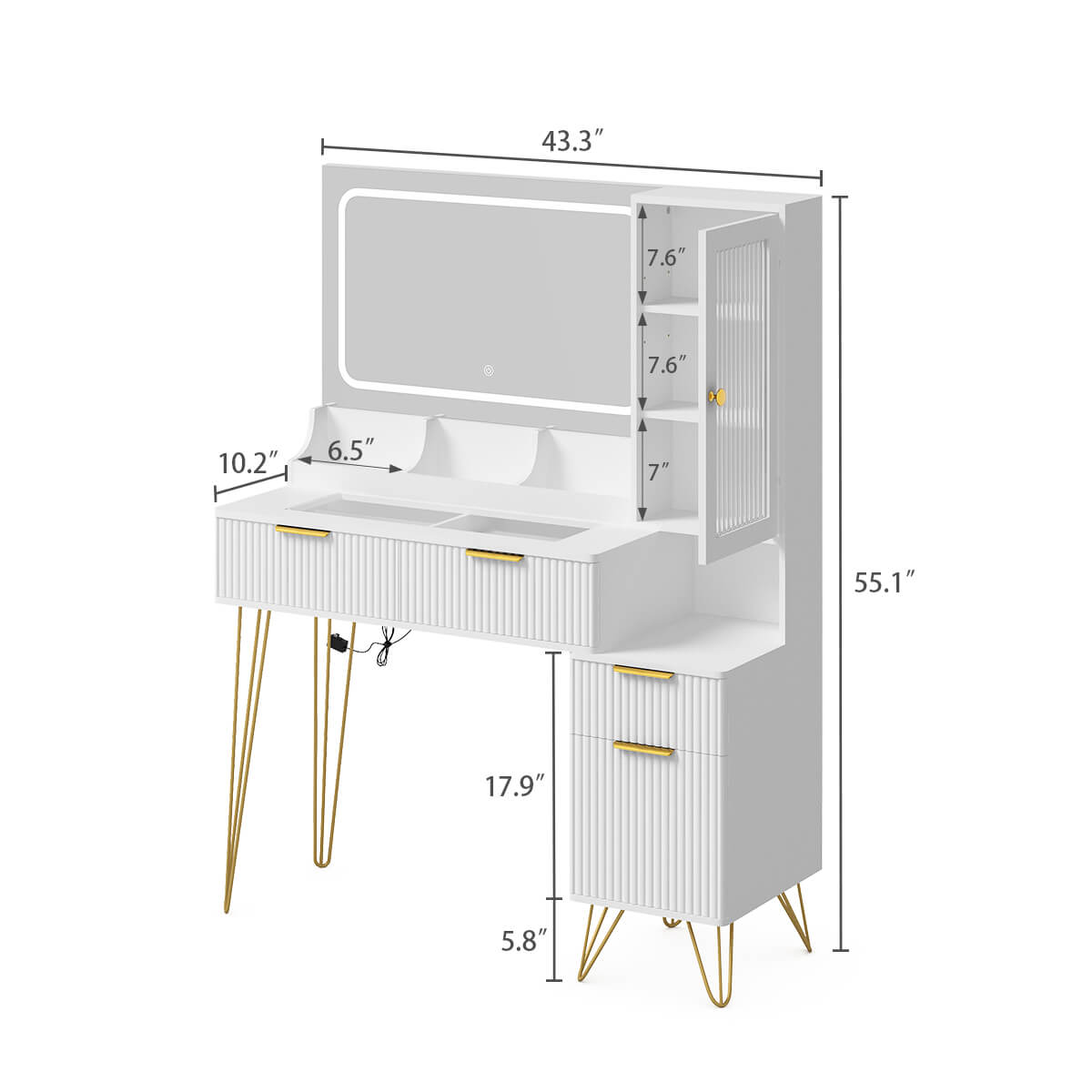 Luma Modern Storage Vanity/Makeup Table with Lighted Mirror - Riumlore