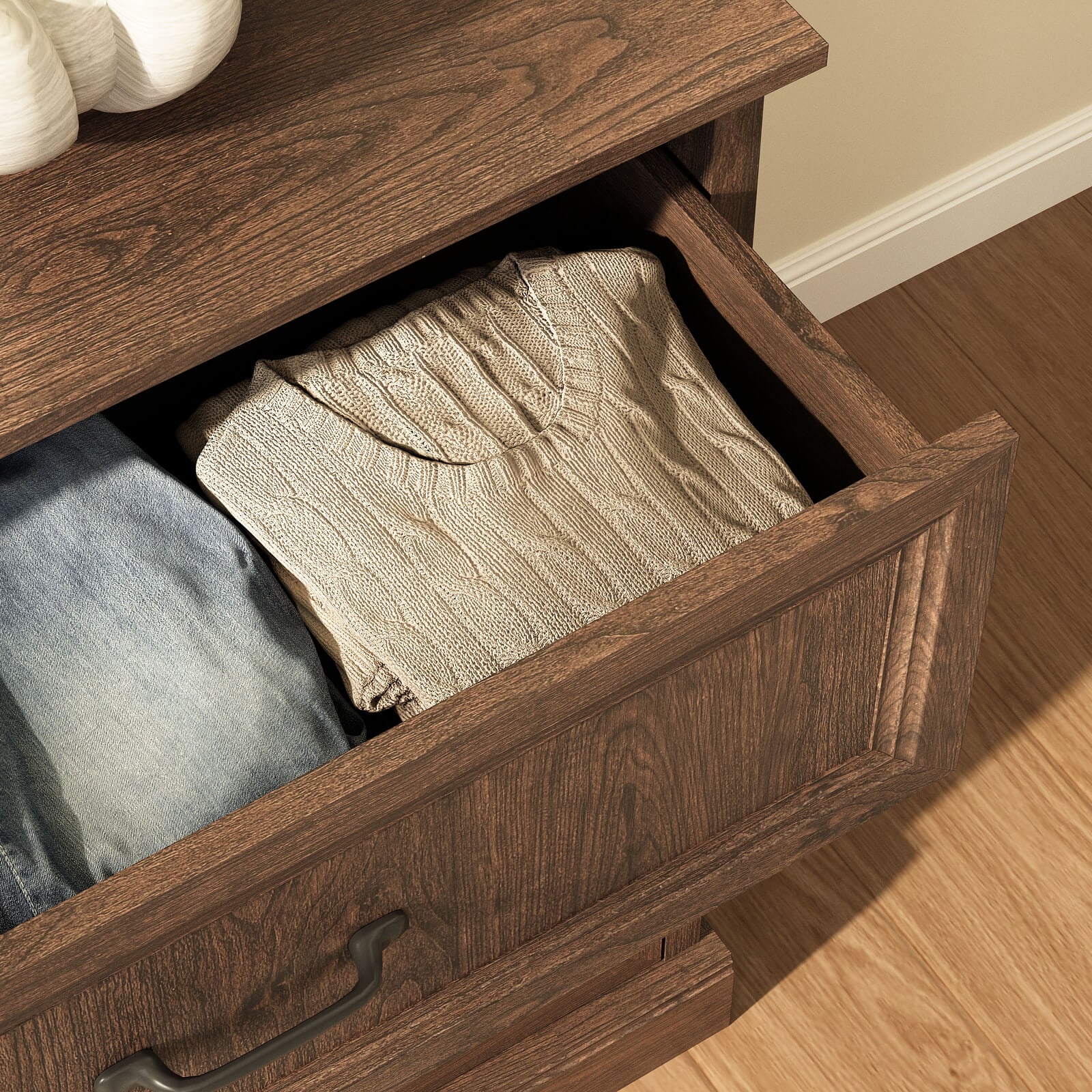 Rowen Rustic Solid Walnut Wood 6-Drawer Dresser - Riumlore