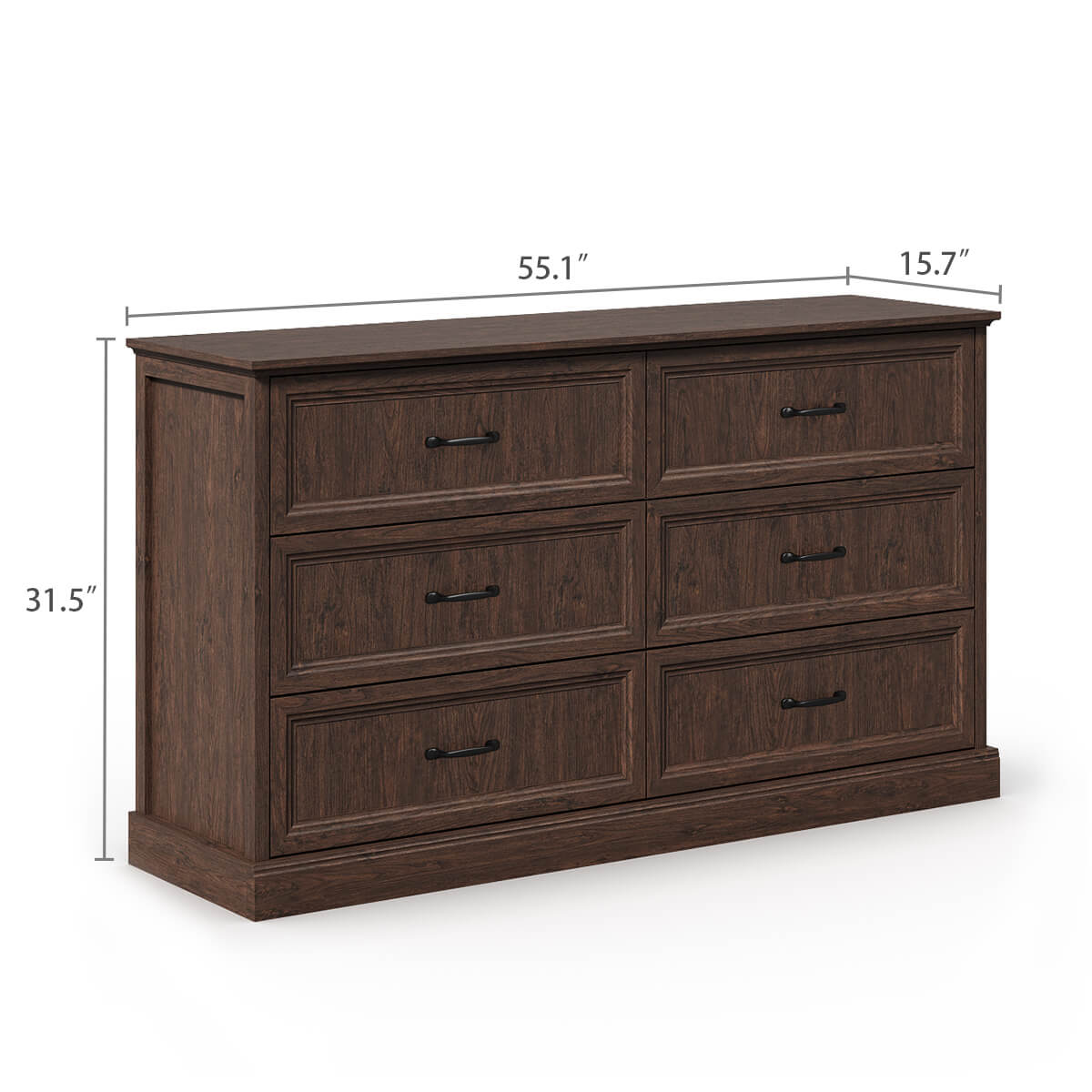 Rowen Rustic Solid Walnut Wood 6-Drawer Dresser - Riumlore