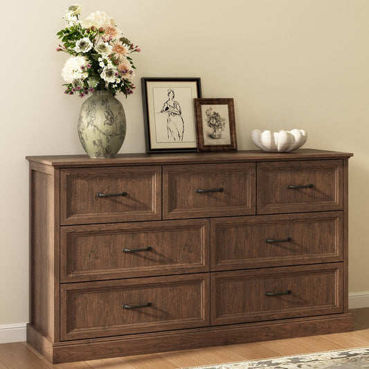 Rowen Rustic Solid Walnut Wood 6-Drawer Dresser - Riumlore