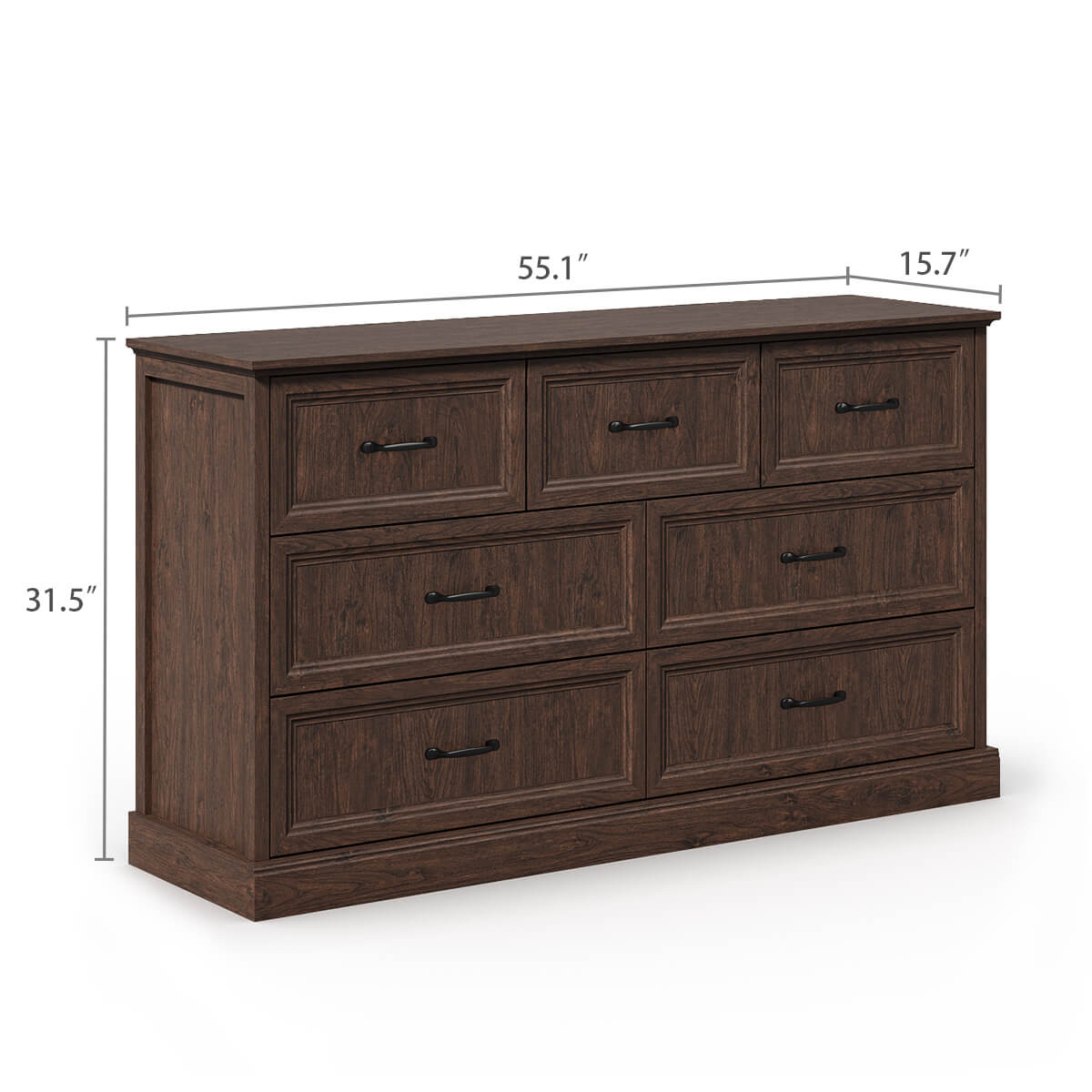 Rowen Rustic Solid Walnut Wood 7-Drawer Dresser - Riumlore