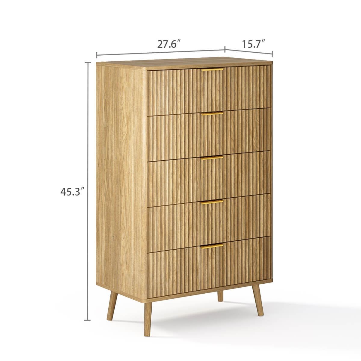 Thene Mid-Century-Modern Fluted 5-Drawer Dresser - Riumlore