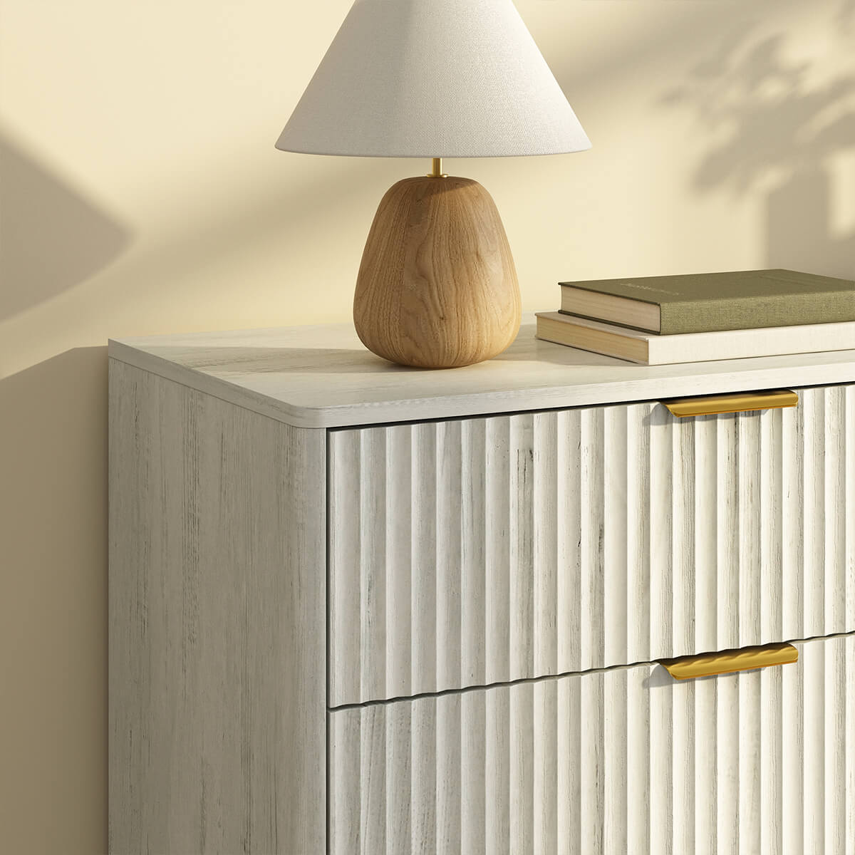 Corin Mid-Century-Modern Fluted White 6-Drawer Dresser - Riumlore