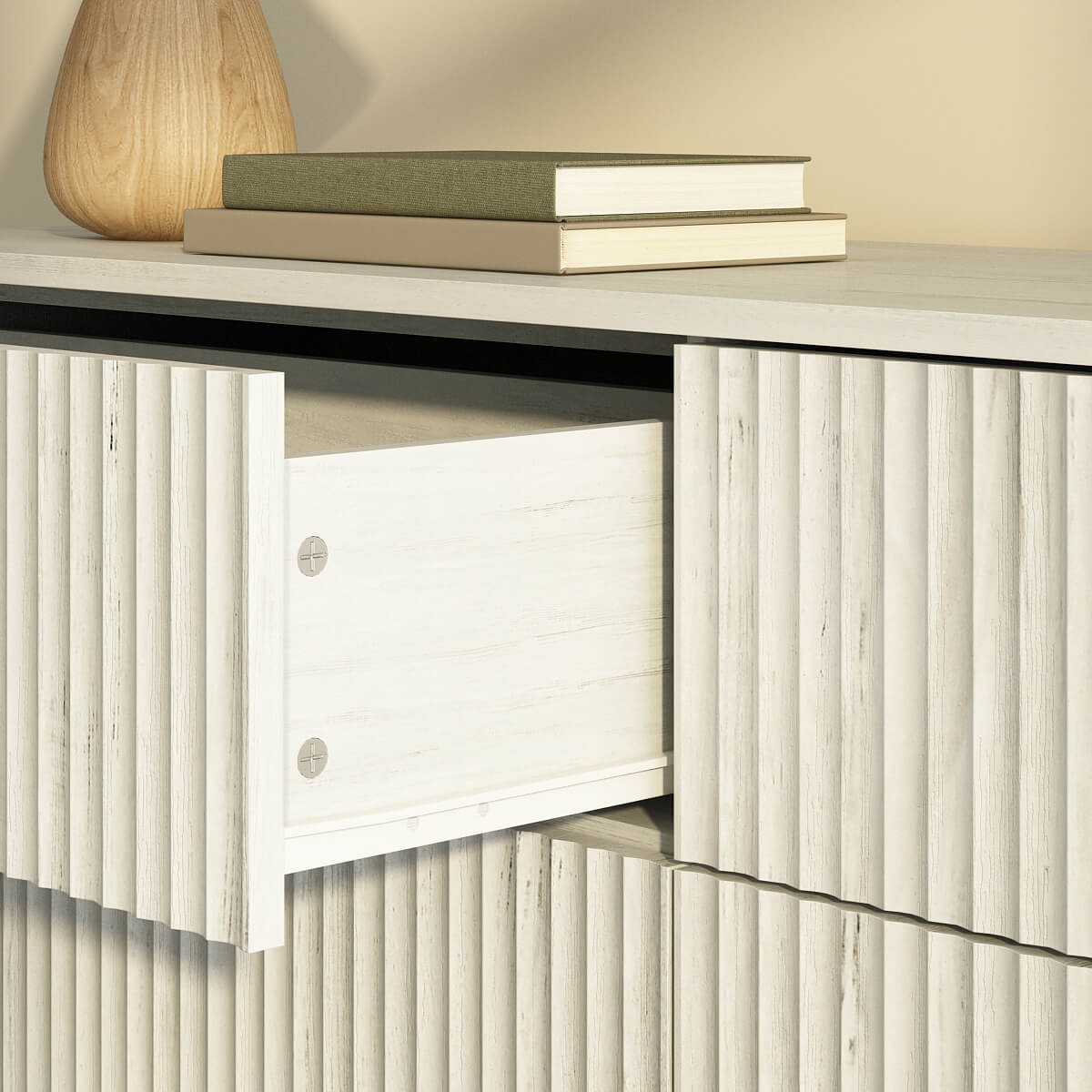 Corin Mid-Century-Modern Fluted White 6-Drawer Dresser - Riumlore