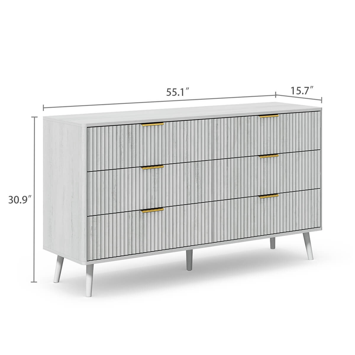 Corin Mid-Century-Modern Fluted White 6-Drawer Dresser - Riumlore