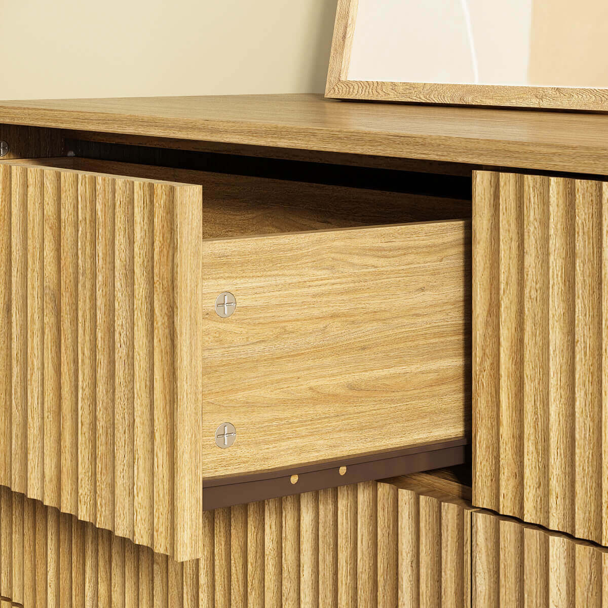 Thene Mid-Century-Modern Fluted 6-Drawer Dresser - Riumlore