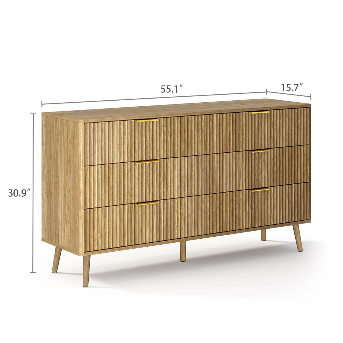 Thene Mid-Century-Modern Fluted 6-Drawer Dresser - Riumlore