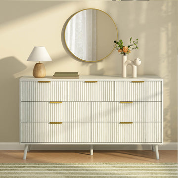 Corin Mid-Century-Modern Fluted White 7-Drawer Dresser - Riumlore