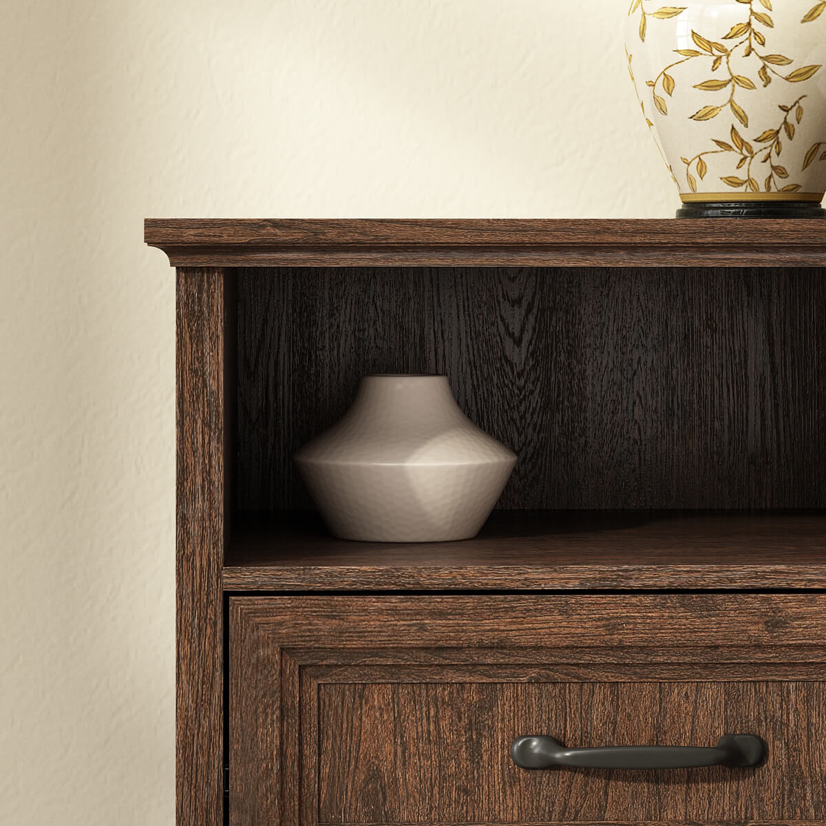 Rowen Rustic Solid Wood Nightstand with 2-Drawer & Open Shelf - Riumlore