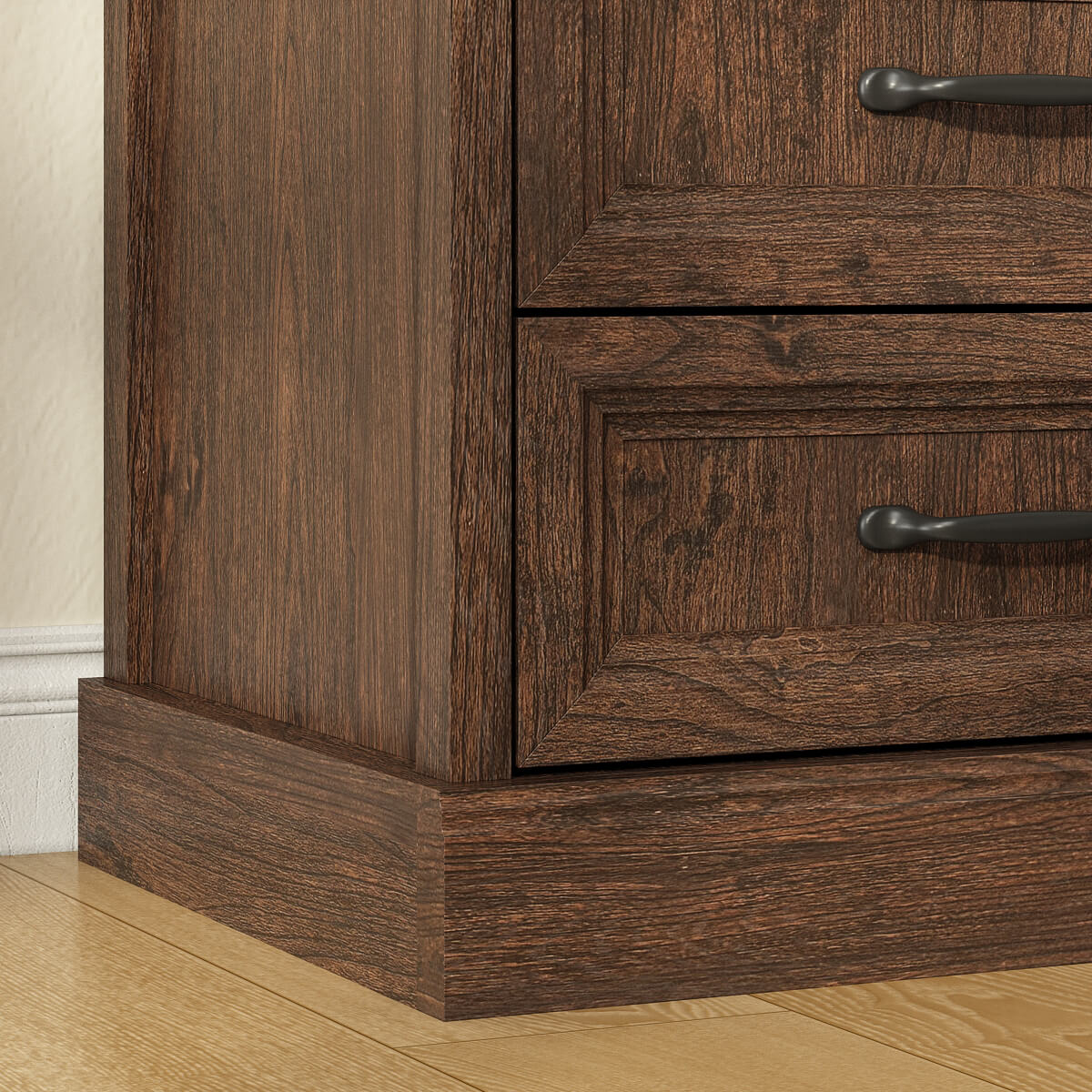 Rowen Rustic Solid Wood Nightstand with 2-Drawer & Open Shelf - Riumlore