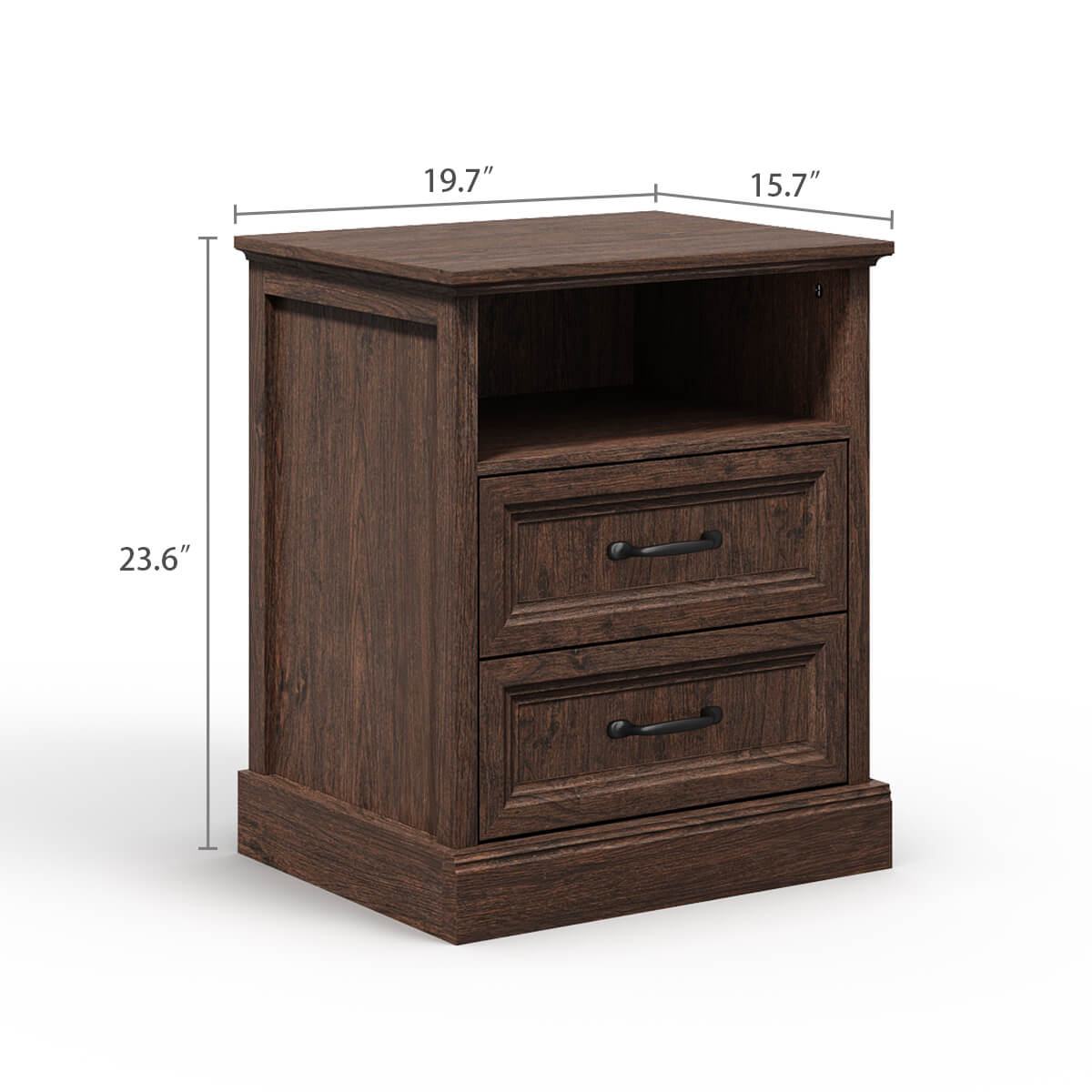 Rowen Rustic Solid Wood Nightstand with 2-Drawer & Open Shelf - Riumlore