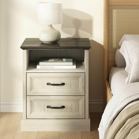 Maren Rustic Nightstand with 2-Drawer & Open Shelf - Riumlore
