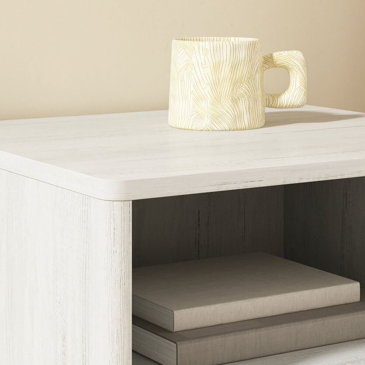 Corin Mid-Century Fluted White Nightstand with Drawer & Open Shelf - Riumlore