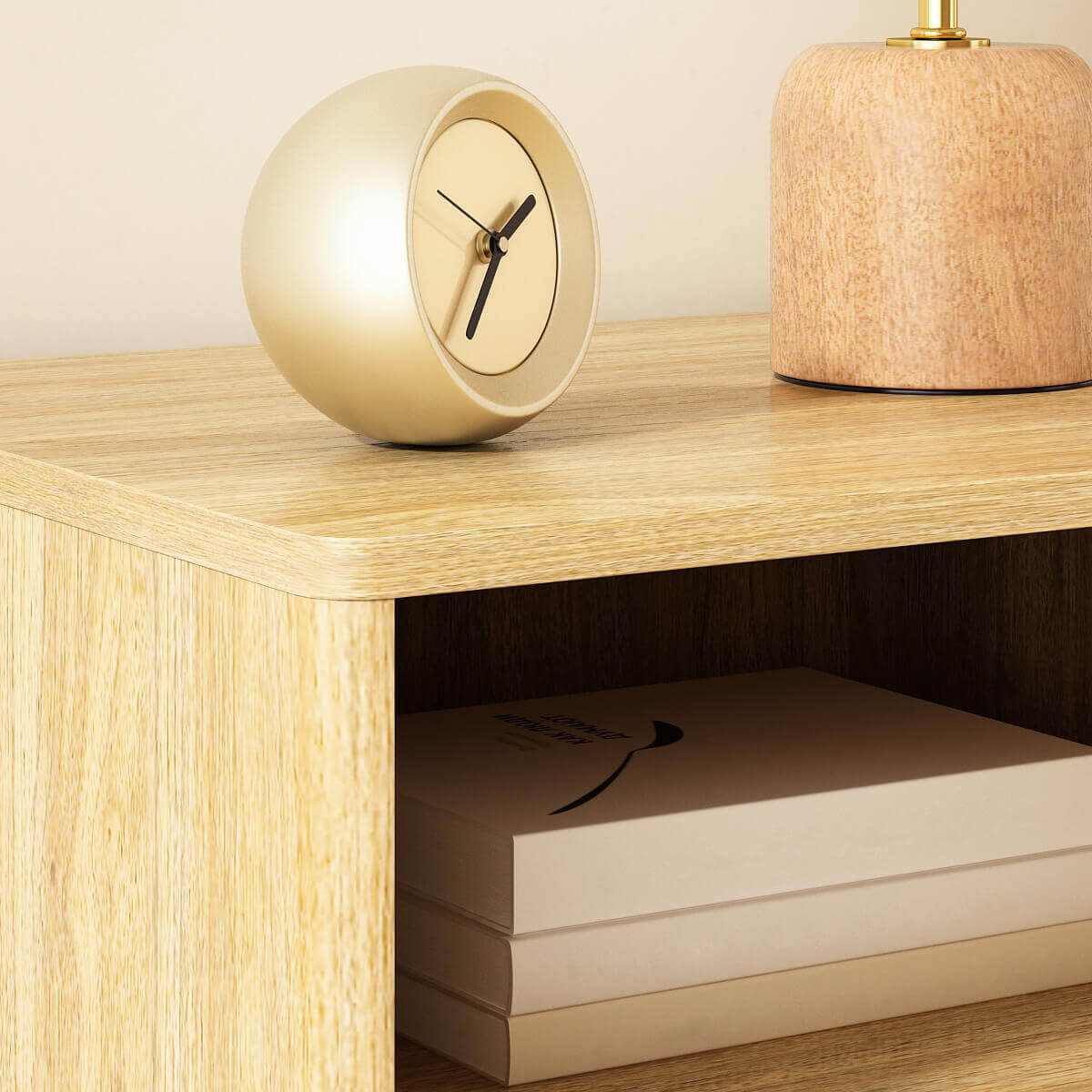 Thene Mid-Century Fluted Nightstand with Drawer & Open Shelf - Riumlore