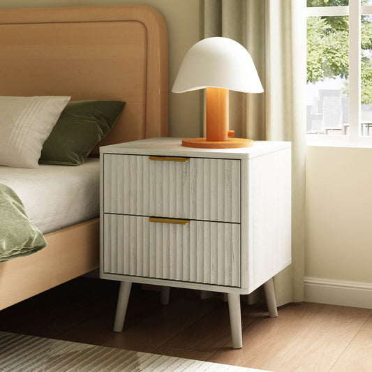 Corin Mid-Century-Modern Fluted 2-Drawer White Nightstand - Riumlore