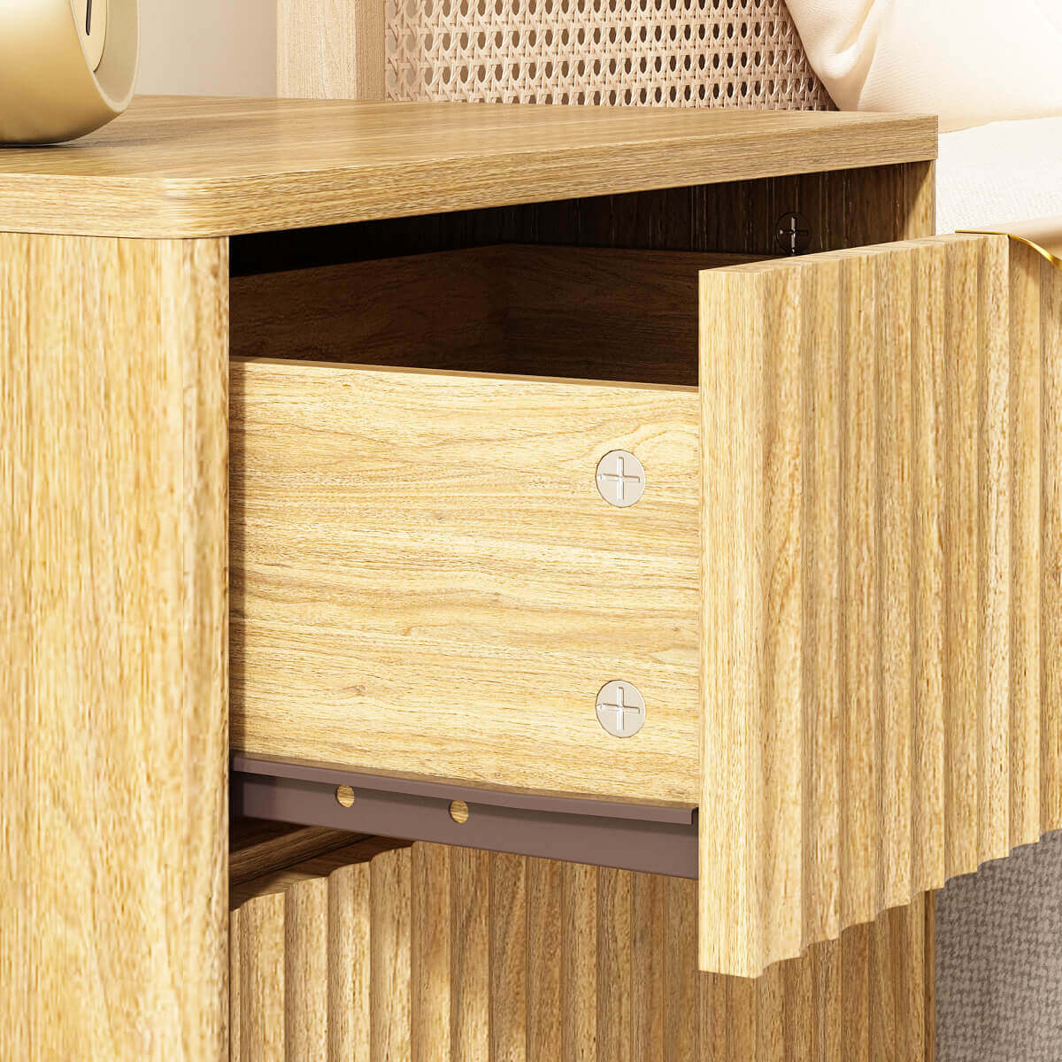 Thene Mid-Century-Modern Fluted 2-Drawer Nightstand - Riumlore
