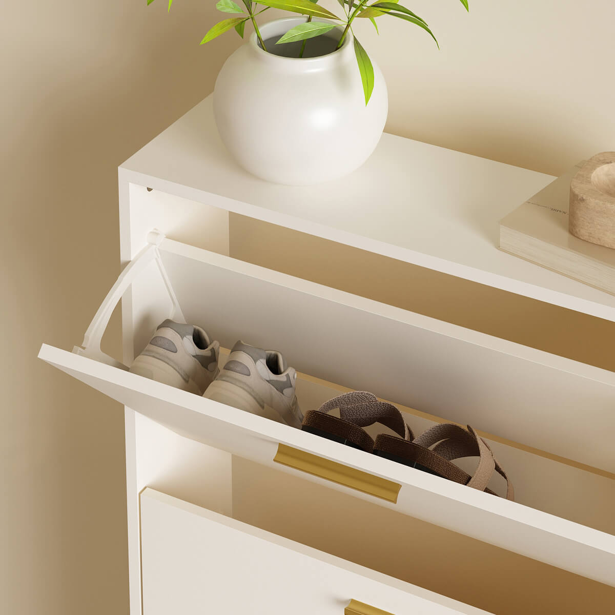 Ansel Minimalist 3-Tier Vertical White Shoe Cabinet - Riumlore