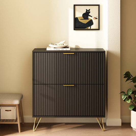 Luma Modern Fluted 2-Tier Vertical Black Shoe Cabinet - Riumlore