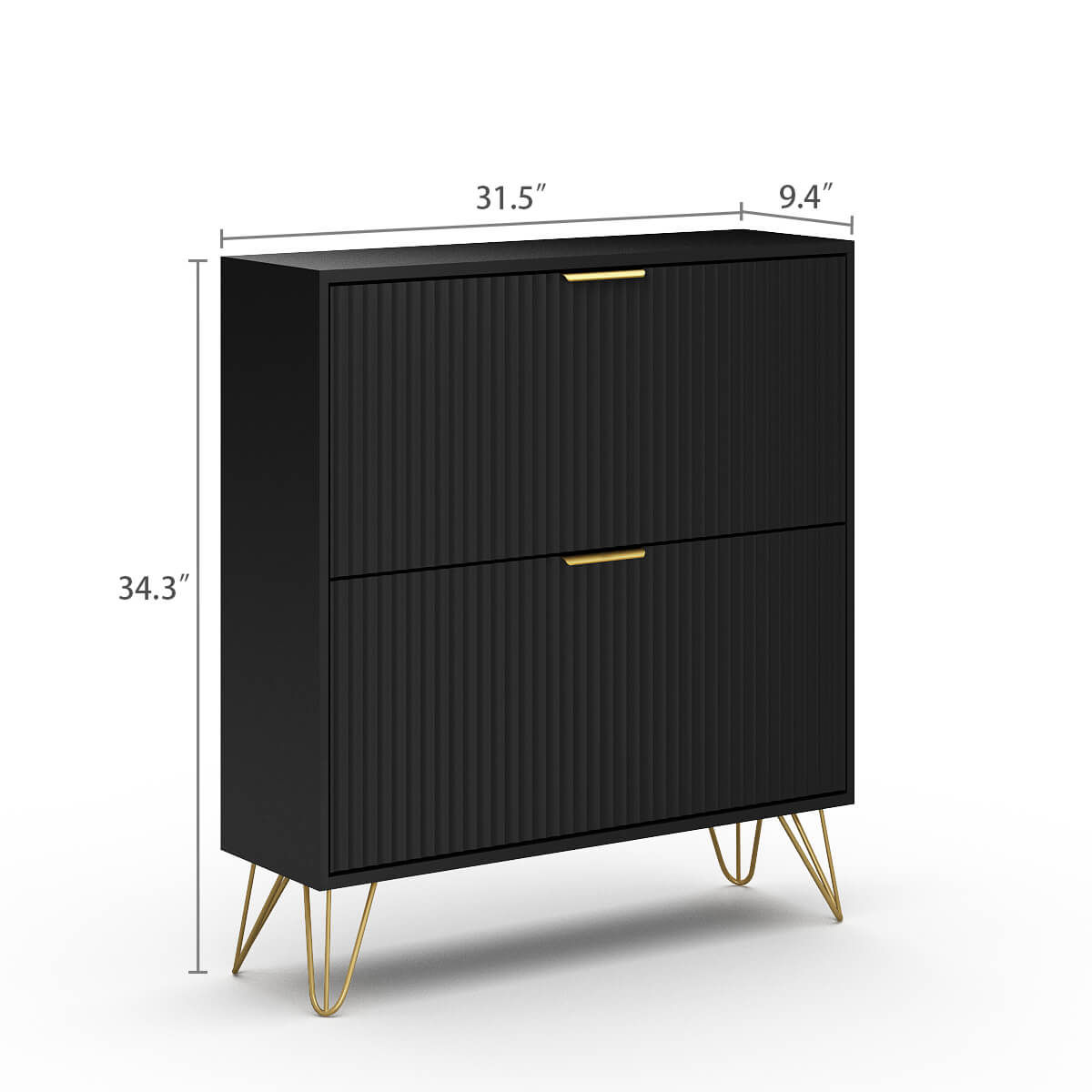 Luma Modern Fluted 2-Tier Vertical Black Shoe Cabinet - Riumlore