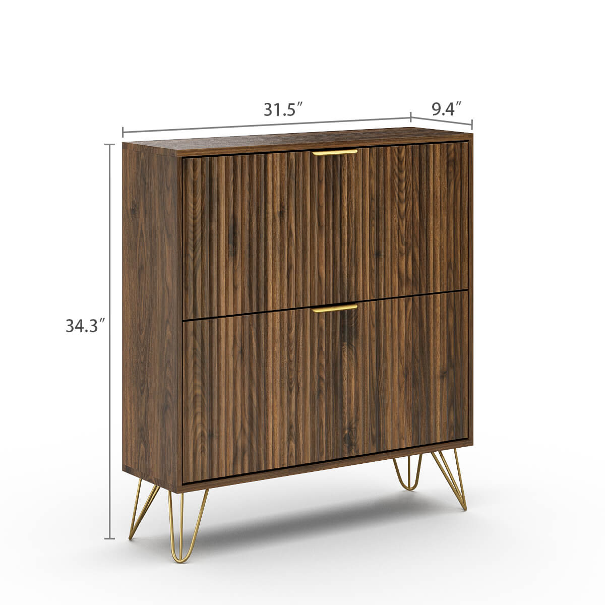Luma Modern Fluted 2-Tier Vertical Walnut Shoe Cabinet - Riumlore