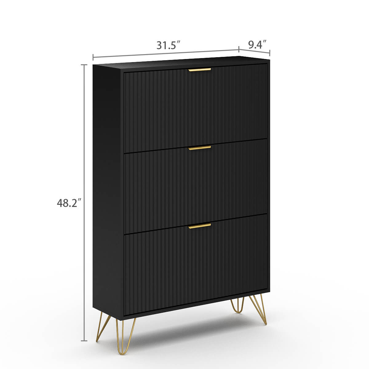 Luma Modern Fluted 3-Tier Vertical Black Shoe Cabinet - Riumlore
