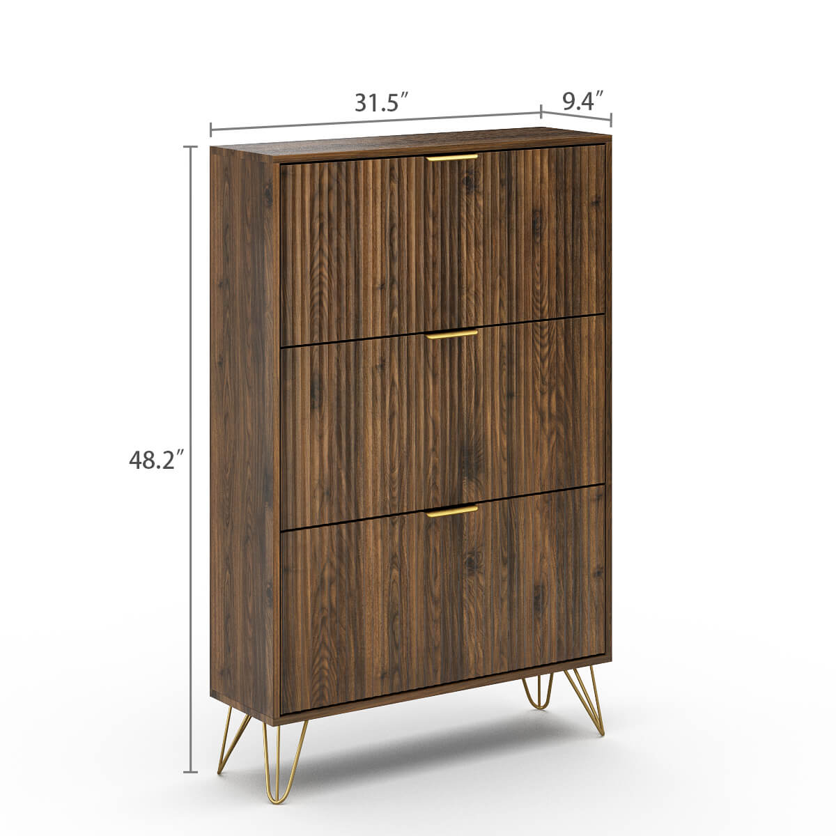 Luma Modern Fluted 3-Tier Vertical Walnut Shoe Cabinet - Riumlore